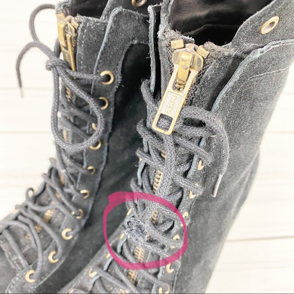 Joie Black Suede Lace Up Peep Toe Wedge Booties 39 - Picture 8 of 8